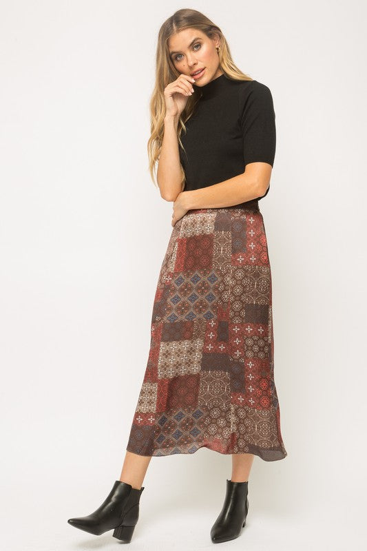 Patchwork Printed Midi Skirt