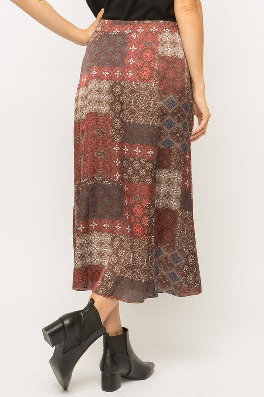 Patchwork Printed Midi Skirt