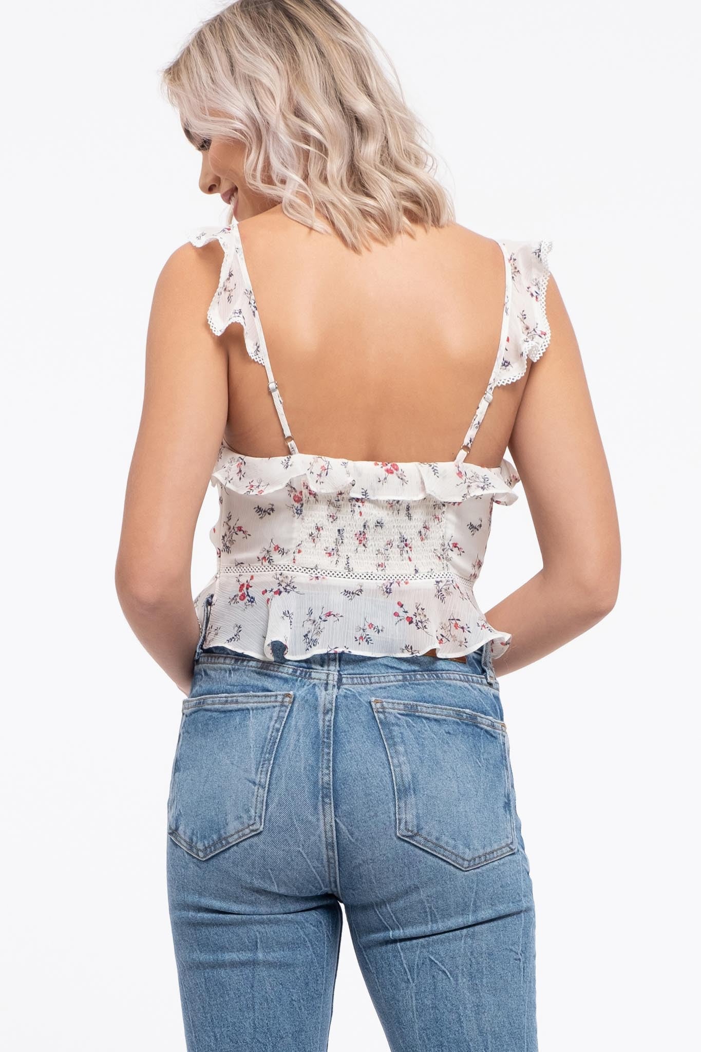 Floral Ruched Front Peplum Top