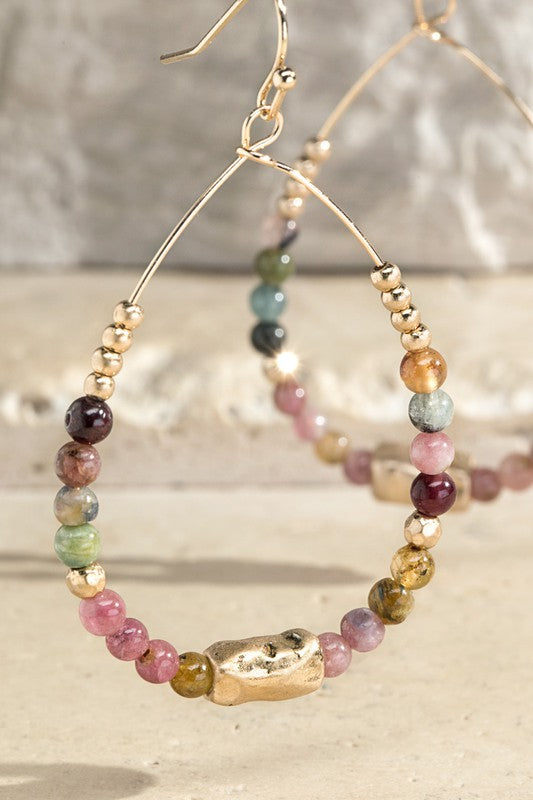 Beaded Natural Stone Dangle Earrirngs