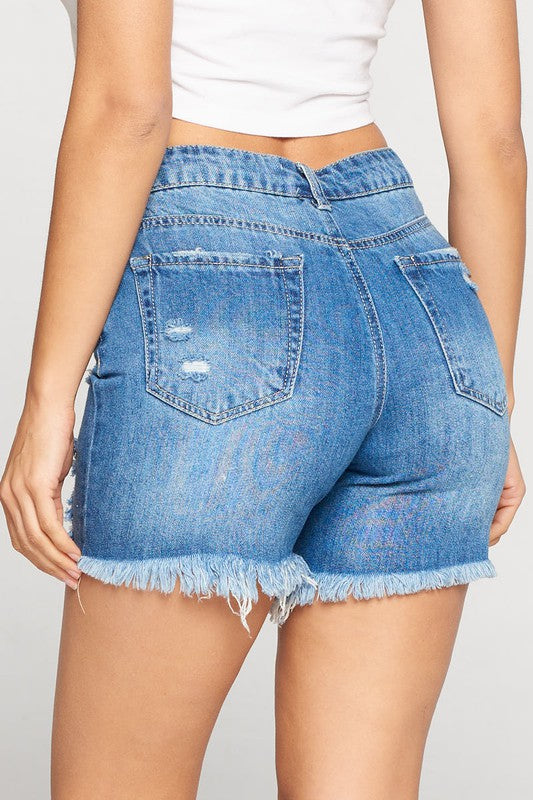 Distressed Dark Wash Short