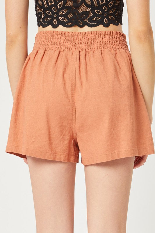 Linen Blend Smocked Waist Short