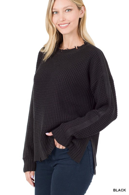 Distressed Round Neck Sweater