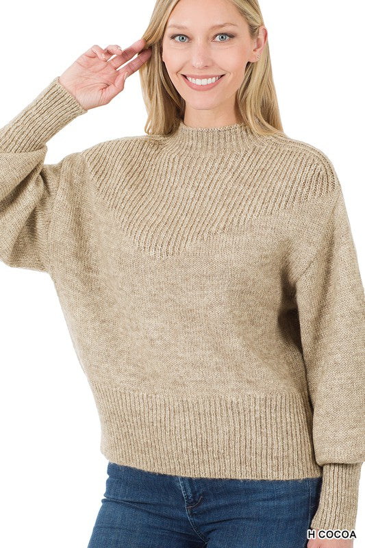 Balloon Sleeve Mock Neck Sweater