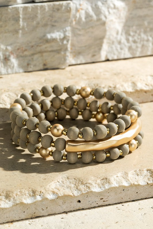 3 Strand Wood and Metal Beads Bracelet