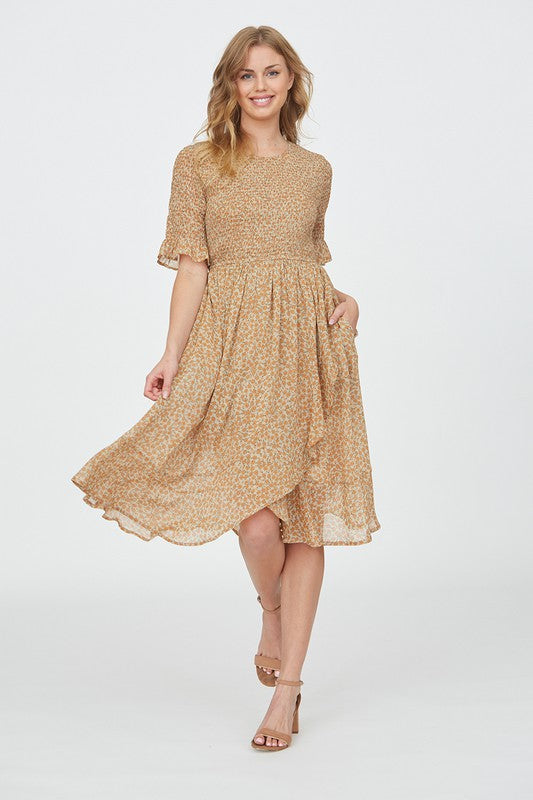 Ruffle Smocked Midi Dress