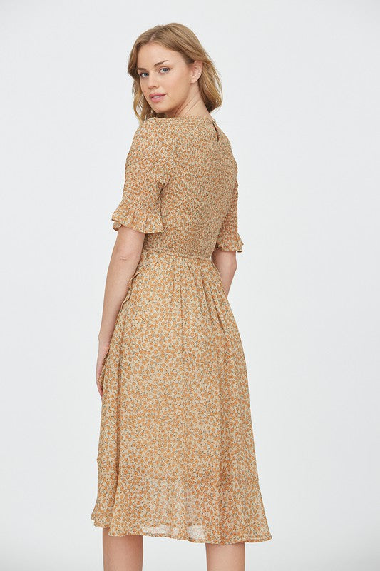 Ruffle Smocked Midi Dress