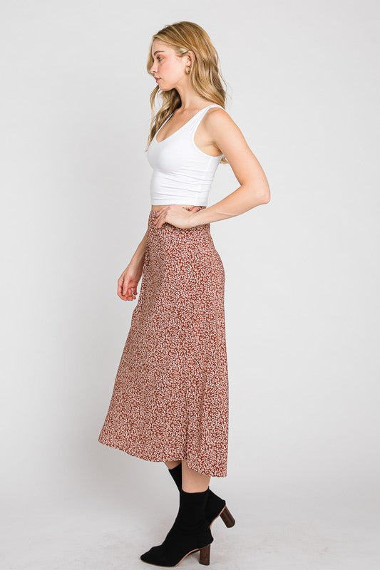 Flower Print Midi Skirt