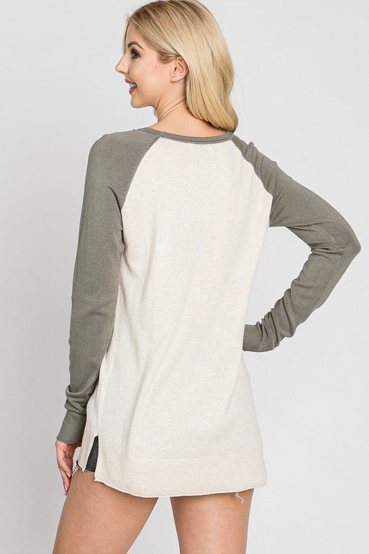 Olive Contrast Block Color Sweater
