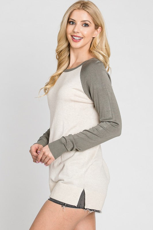 Olive Contrast Block Color Sweater