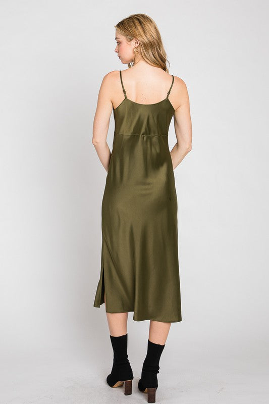 Cowl Neck Front Split Champagne Dress