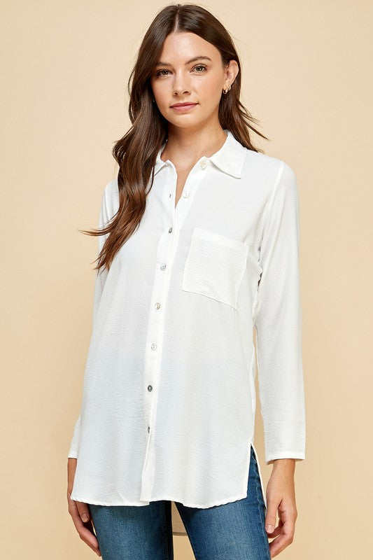 Button Front Shirt with Front Pocket