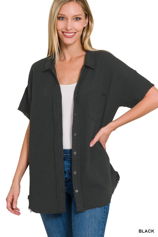 Gauze Short Sleeve Button Down Shirt