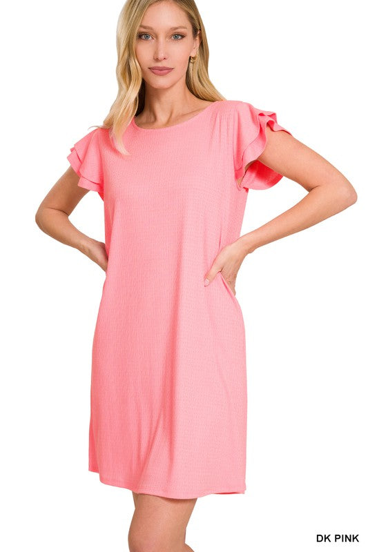 Layered Ruffle Sleeve Round Neck Dress