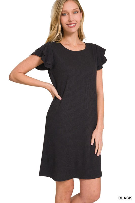 Layered Ruffle Sleeve Round Neck Dress