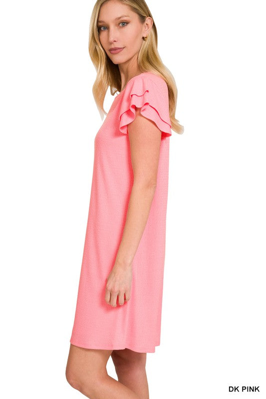 Layered Ruffle Sleeve Round Neck Dress