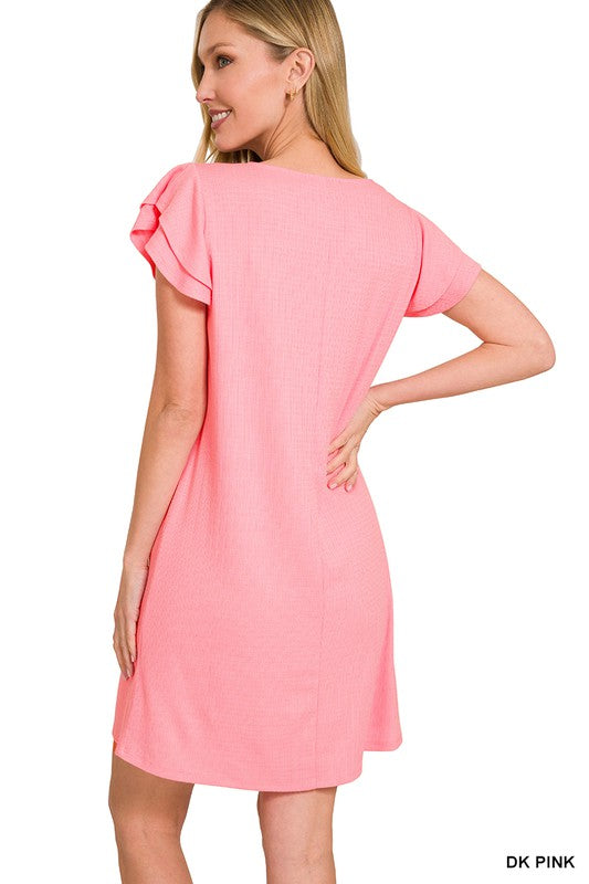 Layered Ruffle Sleeve Round Neck Dress