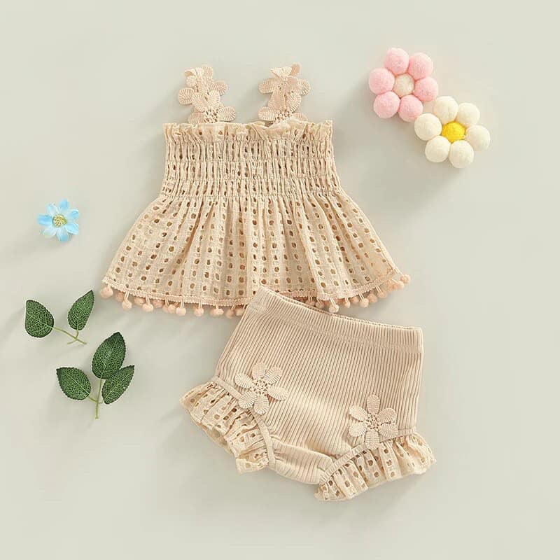 Kids Ivory Floral Eyelet Set