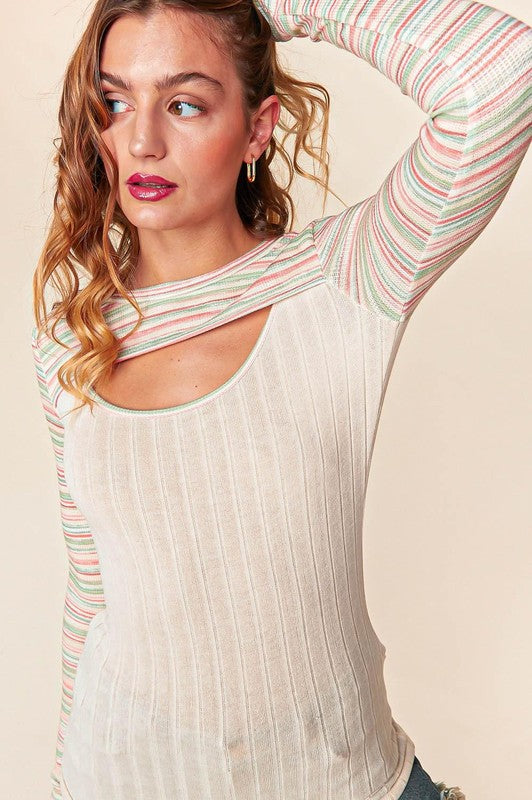 Long Sleeve Ribbed Cutout Tee
