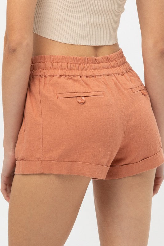Linen Blend Cuffed Shorts