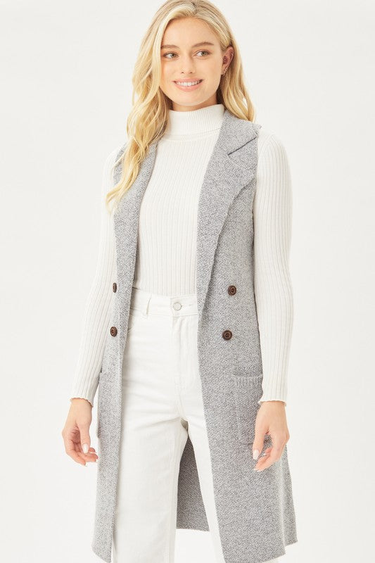 Midi Sleeveless Cardigan Vest