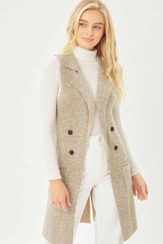 Midi Sleeveless Cardigan Vest