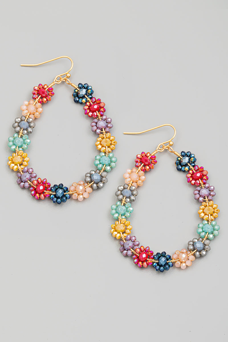 Oval Beaded Flower Earrings