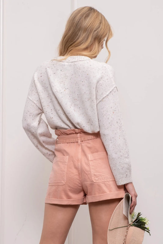 Speckled Shoulder Drop Knit Sweater