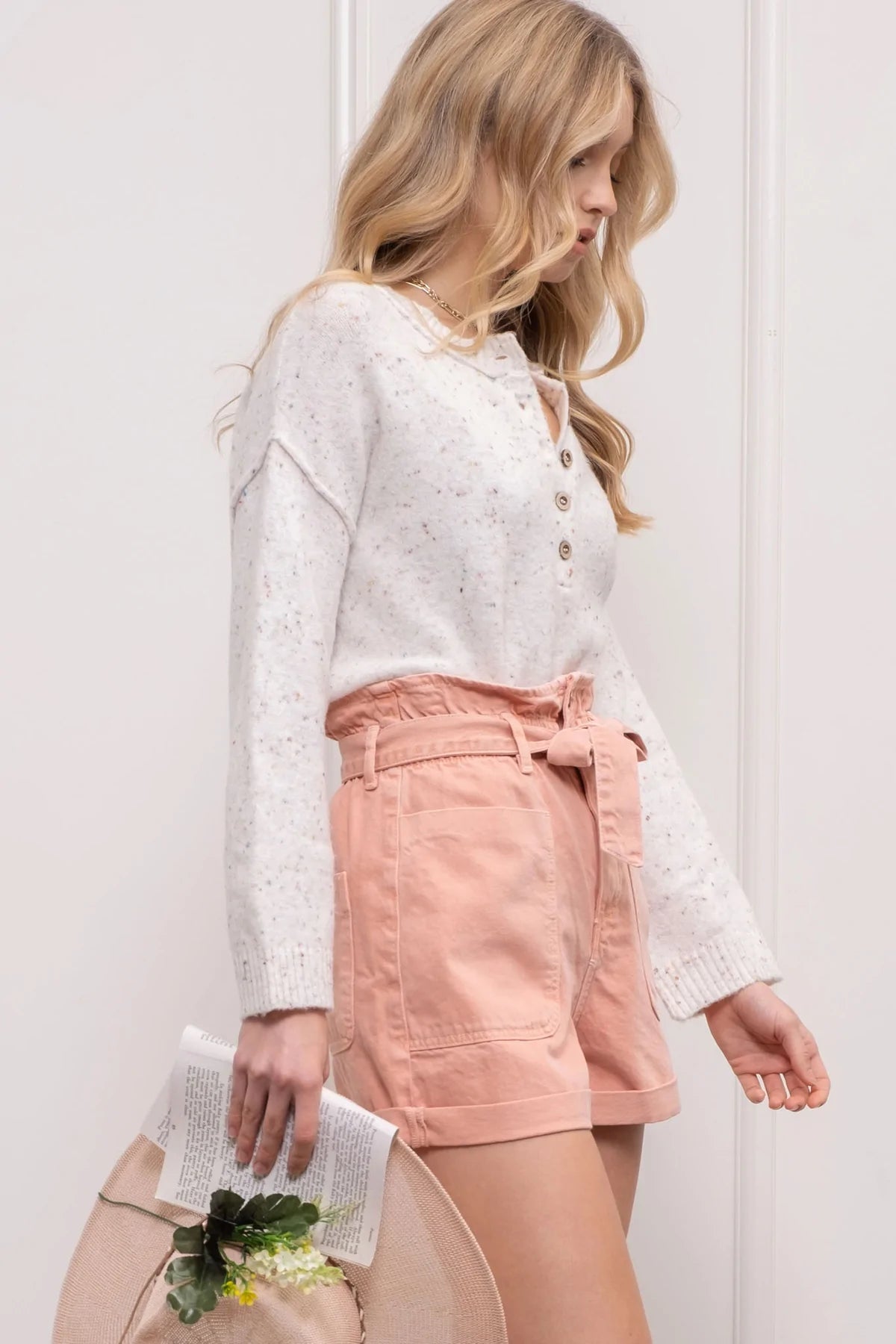 Speckled Shoulder Drop Knit Sweater