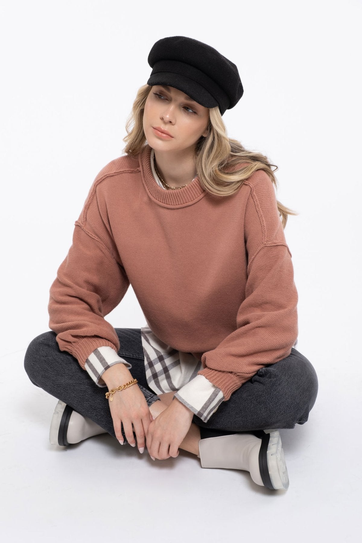 Drop Shoulder Knit Sweater
