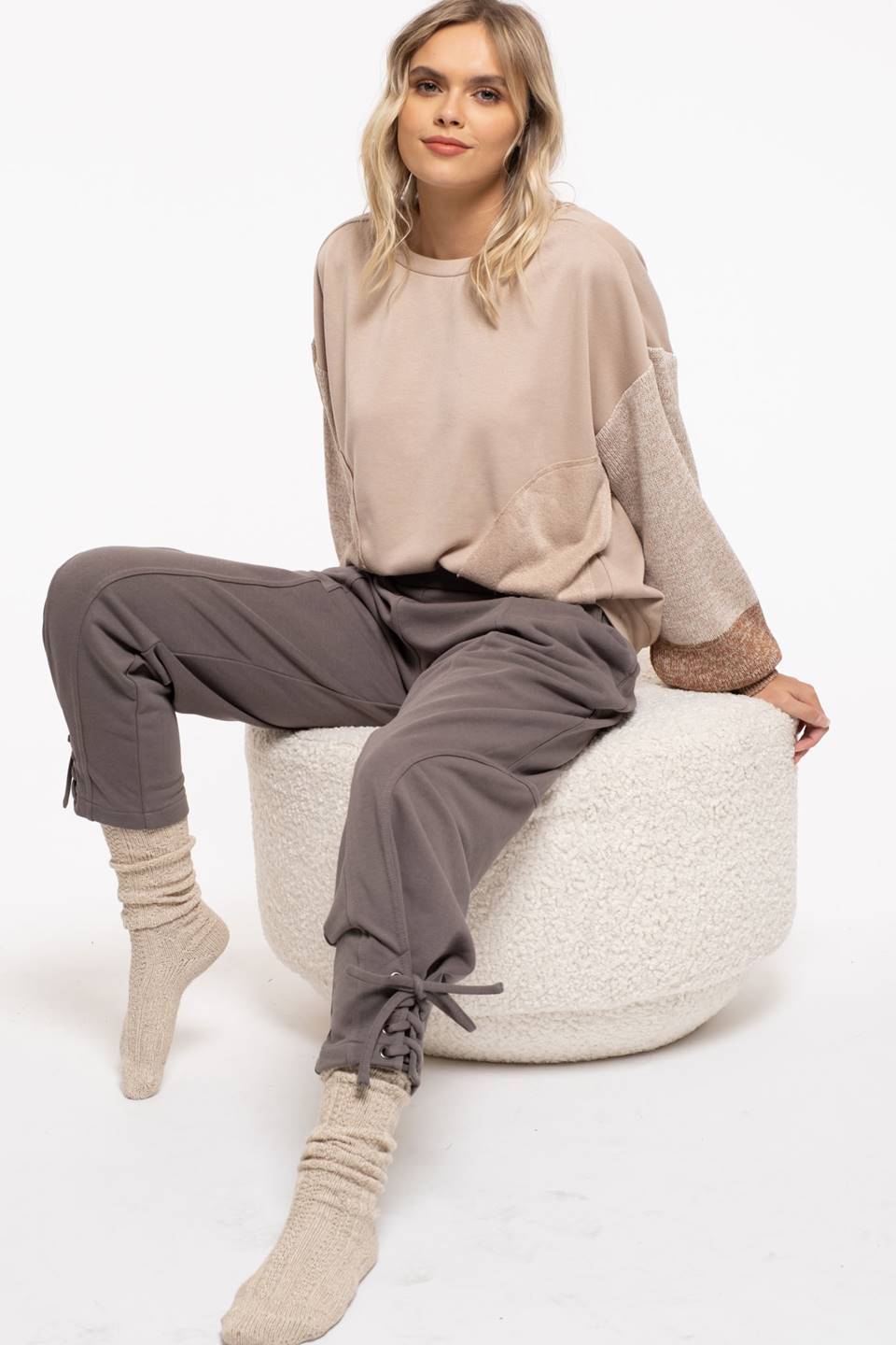 Pullover Sweater with Colorblock Sleeves