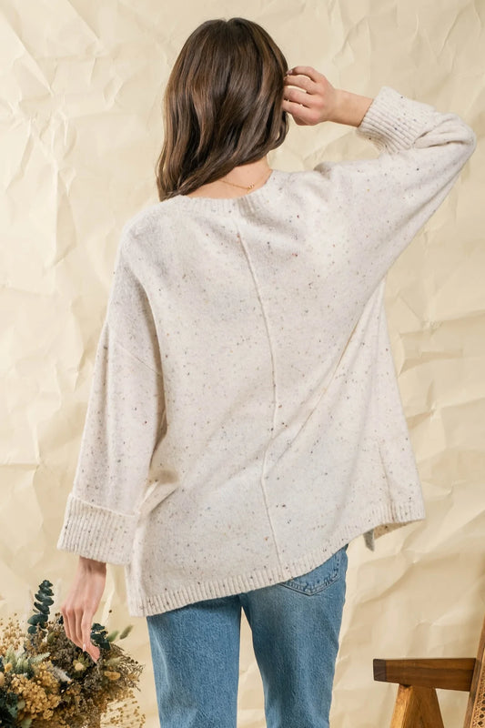Speckled Rolled Sleeve Cardigan