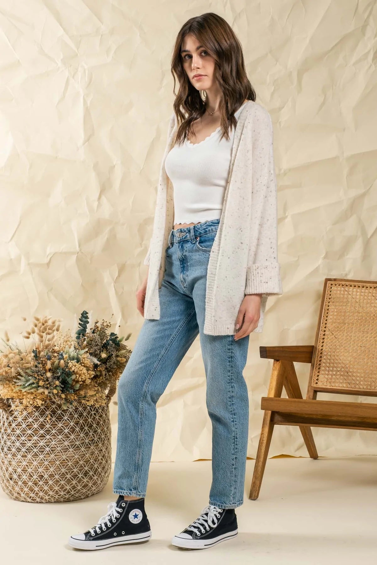 Speckled Rolled Sleeve Cardigan