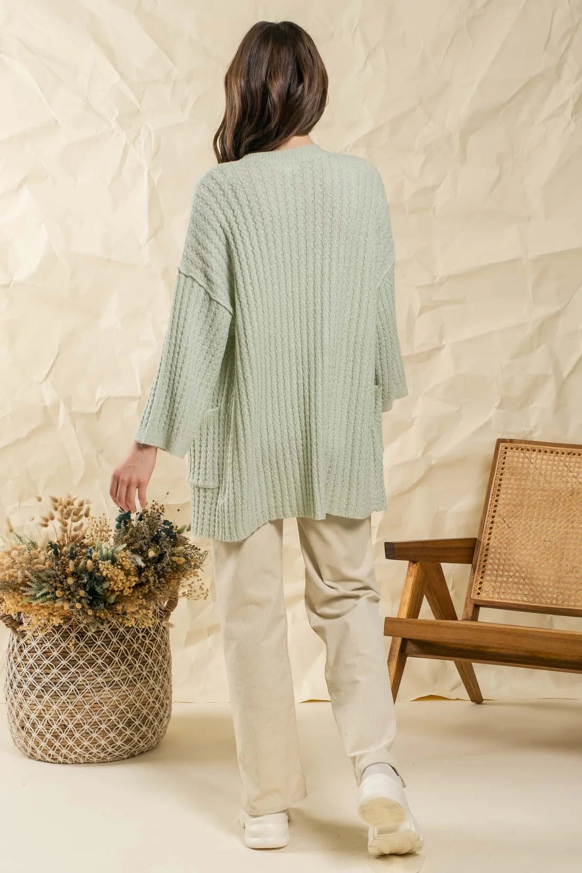Waffle Knit Open Cardigan