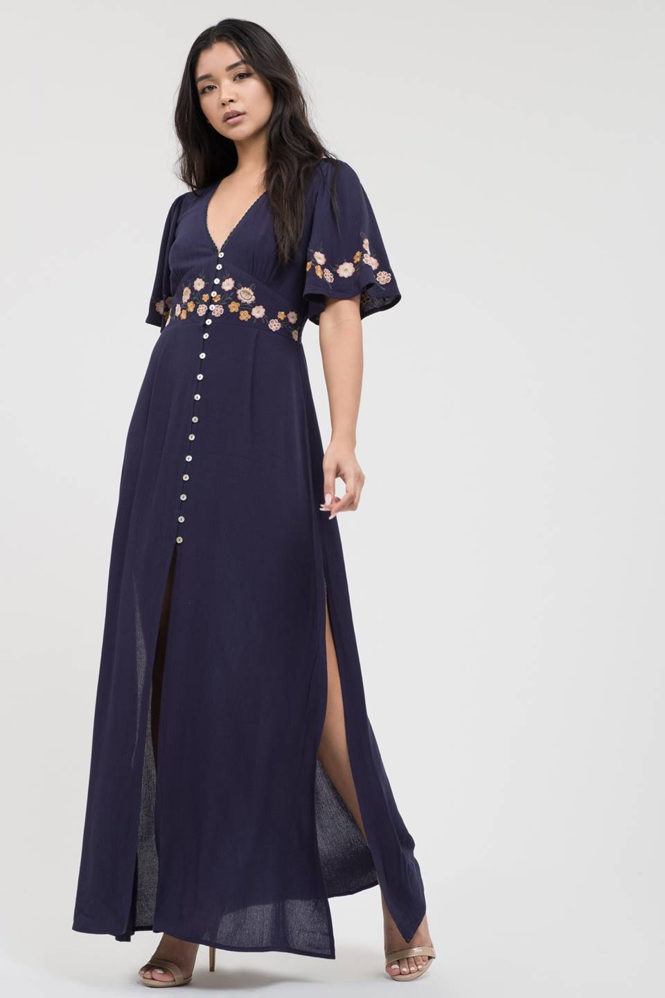 Side Slit Embroidered Maxi Dress