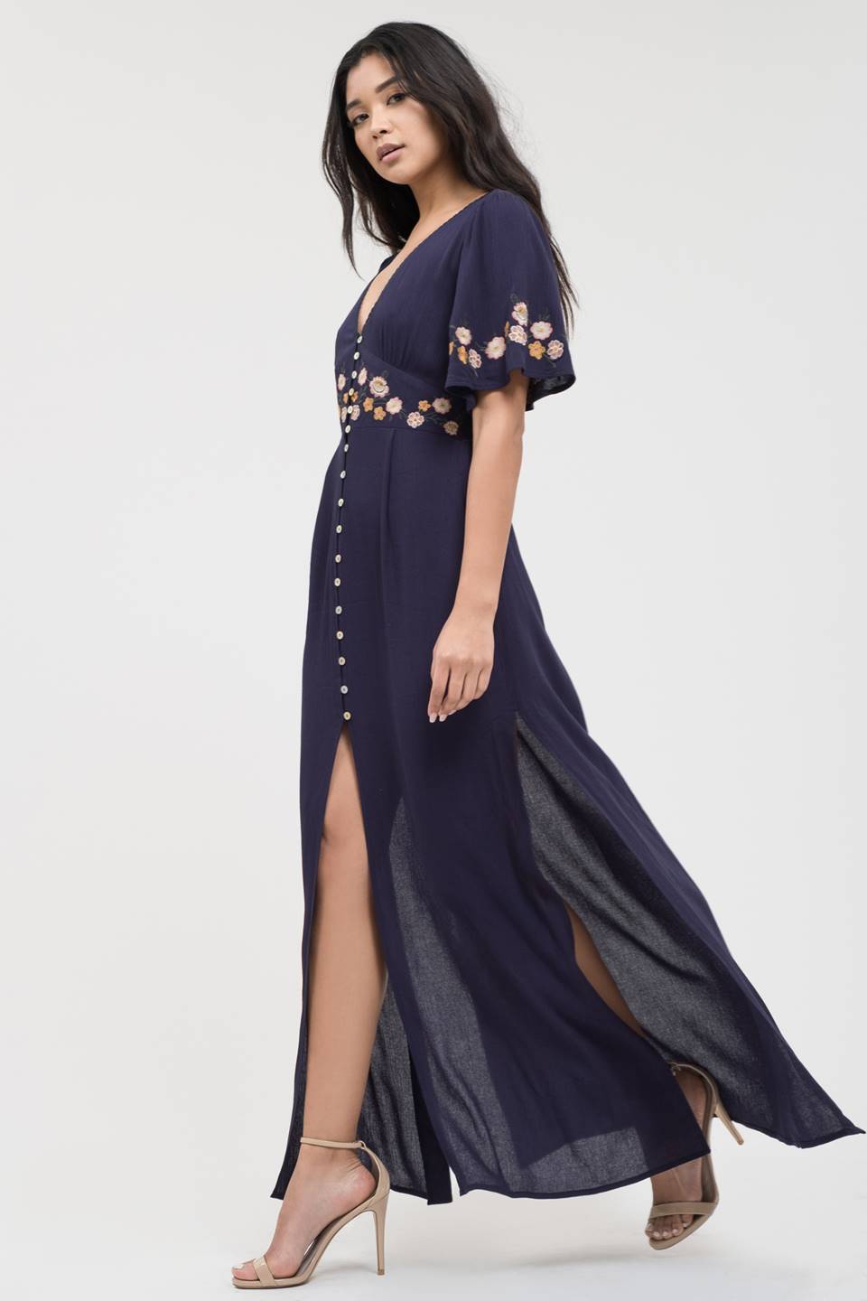 Side Slit Embroidered Maxi Dress