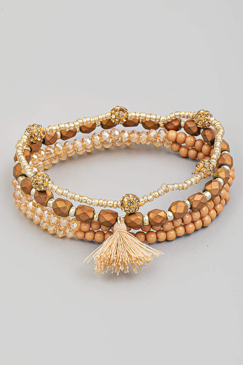 Assorted Beaded Tassel Stackable Bracelet Set