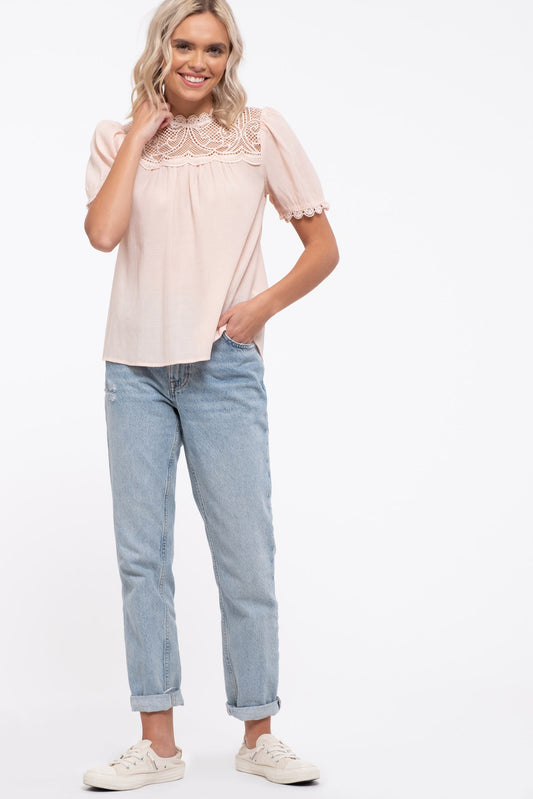 Lace Inset Woven Top