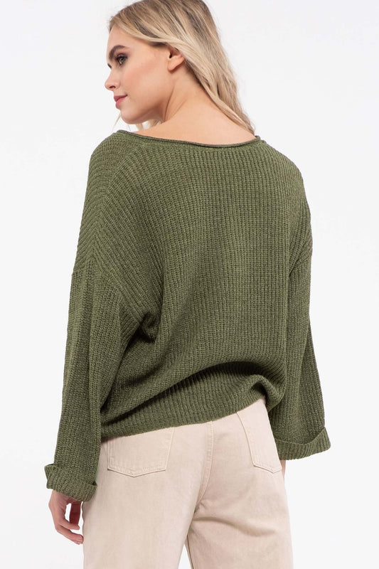 Split Front Drop Shoulder Sweater