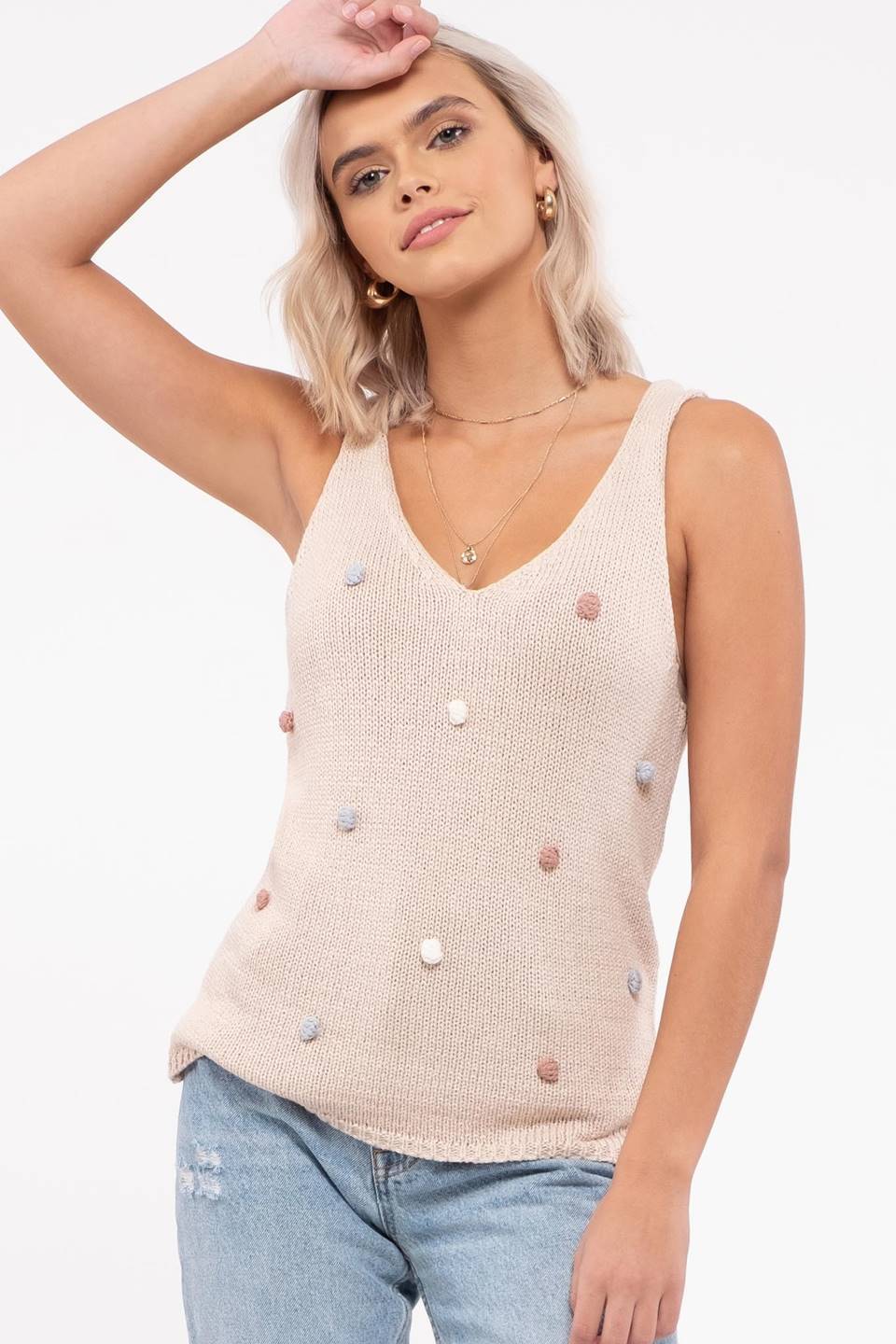 PomPom Sleeveless Sweater Top