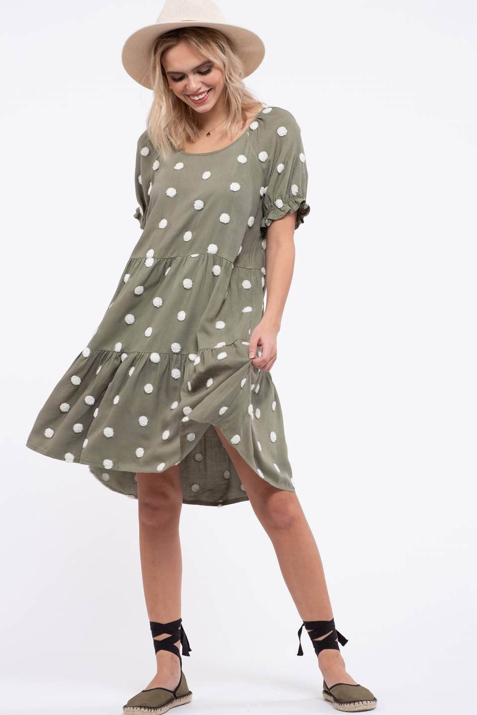 Tiered Swiss Dot Midi Dress