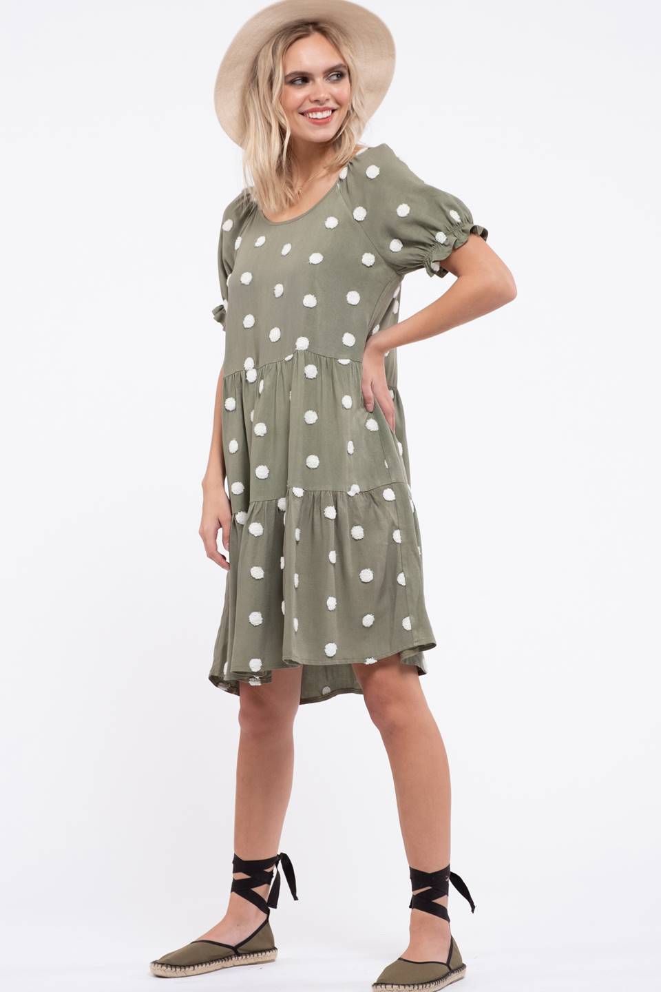 Tiered Swiss Dot Midi Dress
