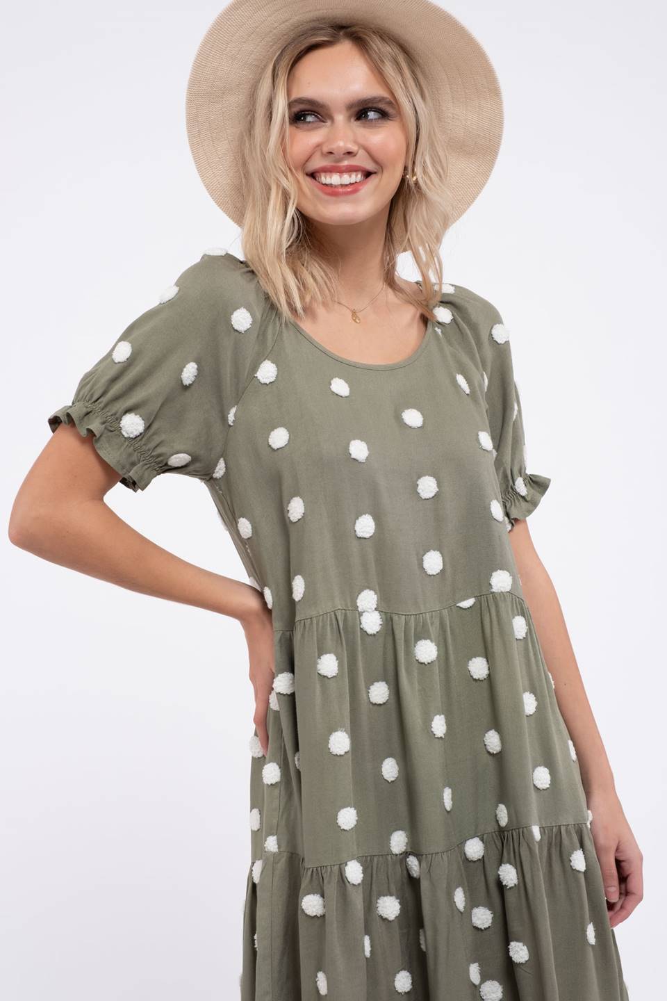 Tiered Swiss Dot Midi Dress