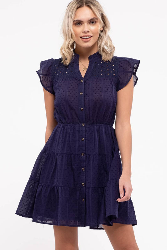 Eyelet Flutter Sleeve Dress