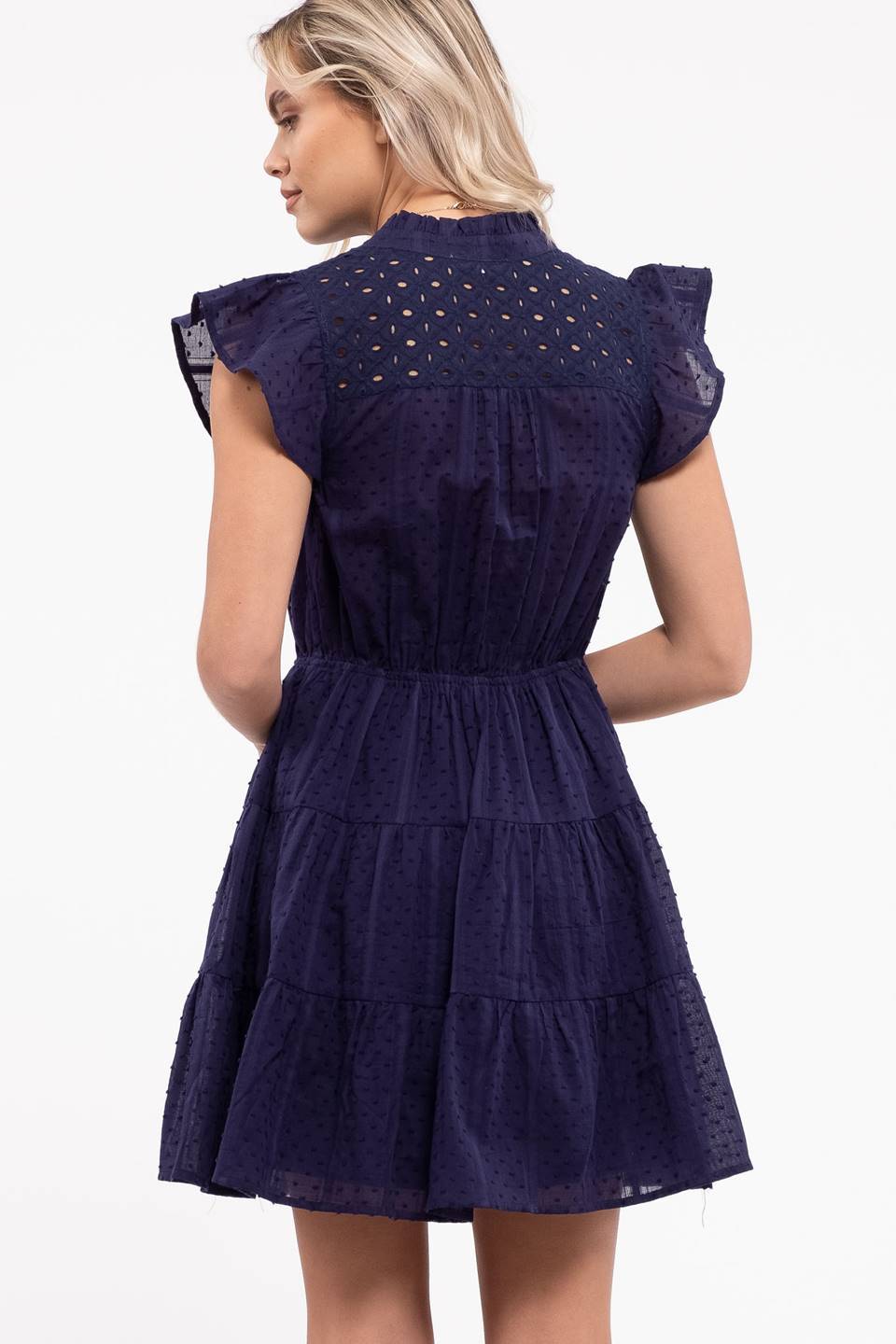 Eyelet Flutter Sleeve Dress