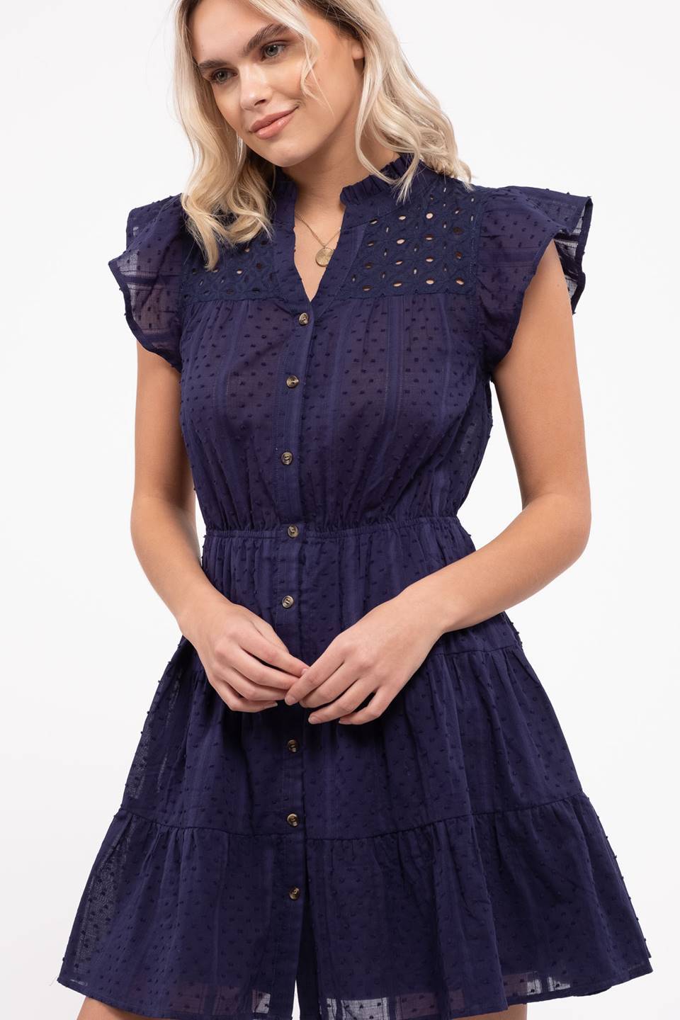 Eyelet Flutter Sleeve Dress