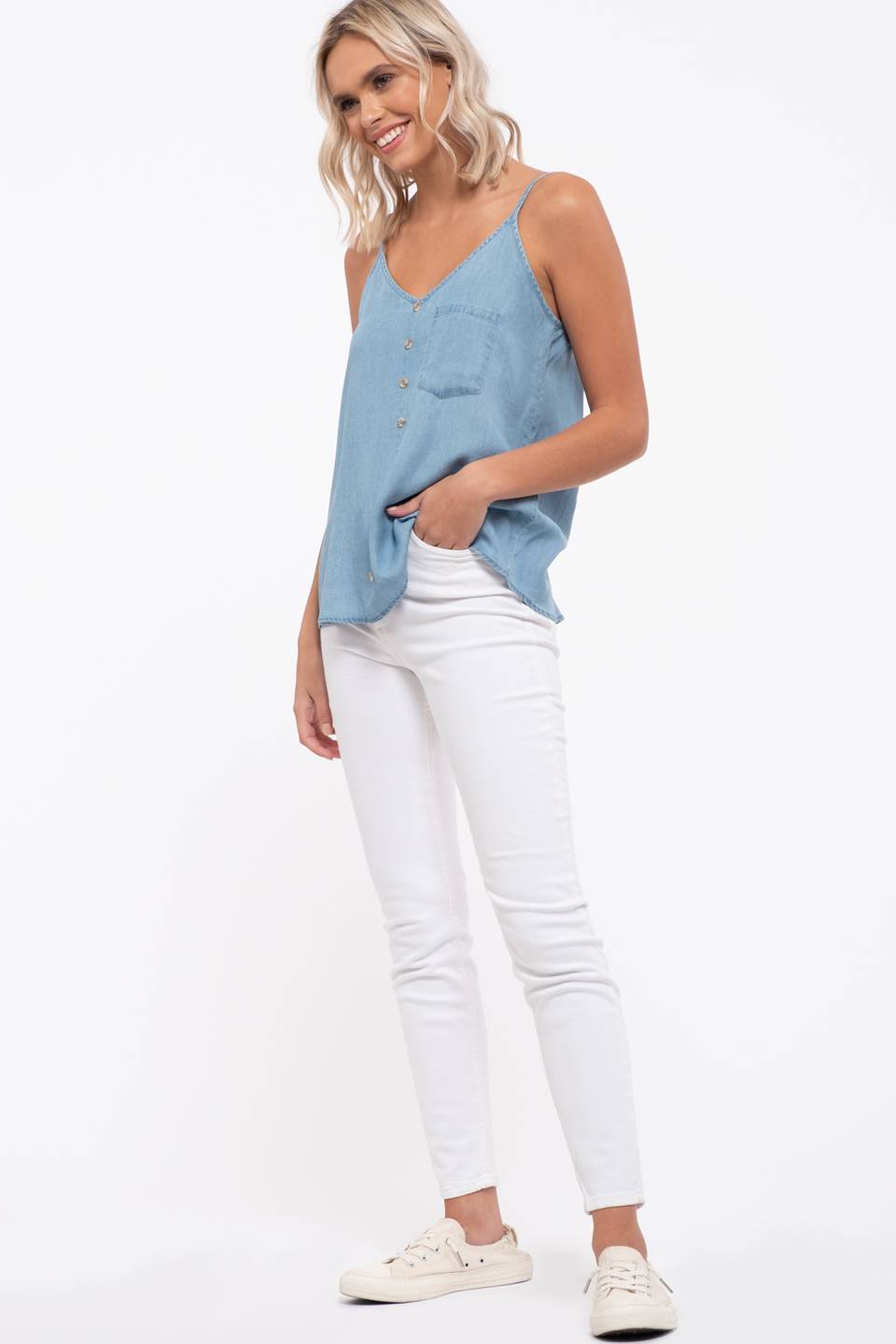 Chambray Cami with Front Pocket