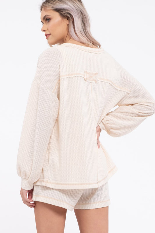 Lightweight Waffle Print Cardigan