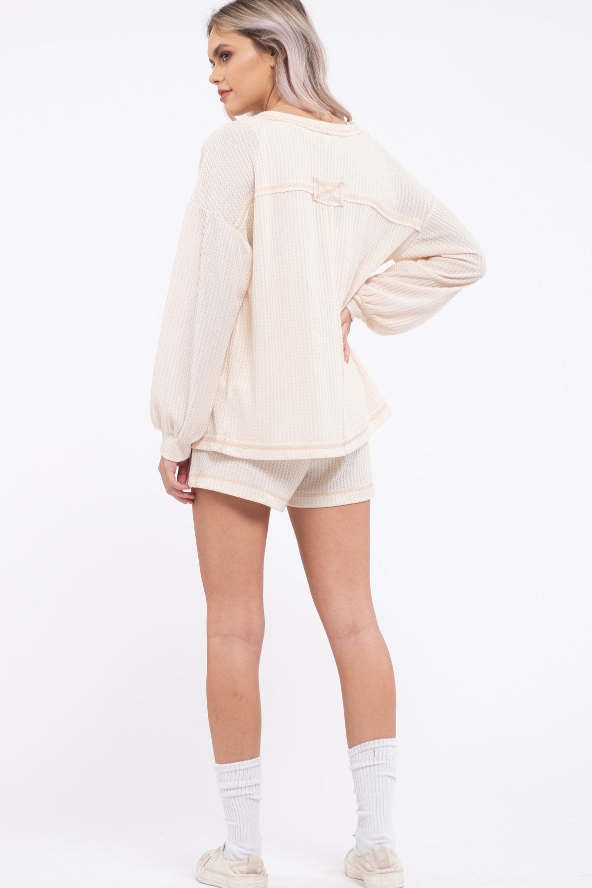 Lightweight Waffle Print Cardigan