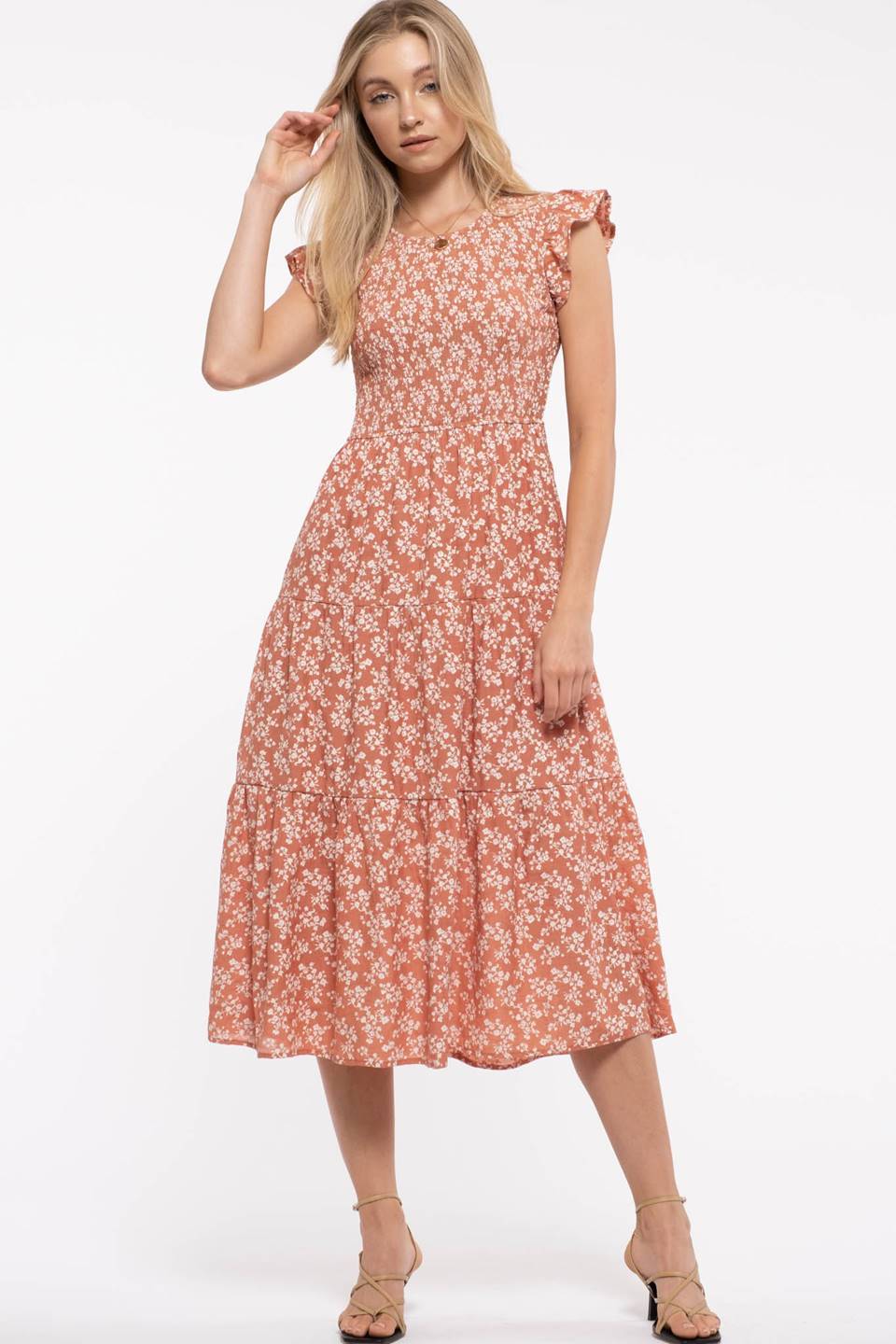 Ruched Tiered Midi Dress